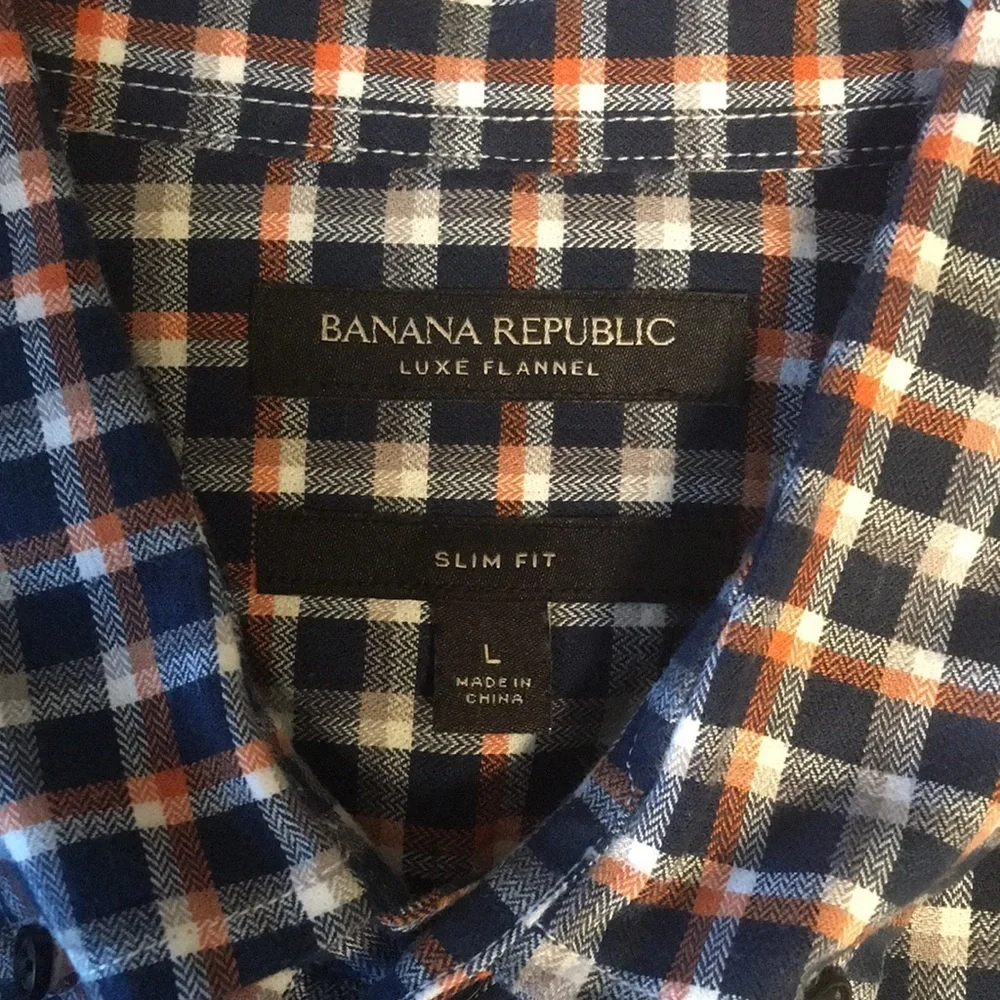 Banana Republic Luxe flannel checked - L Slim Fit Orange and Blue button down